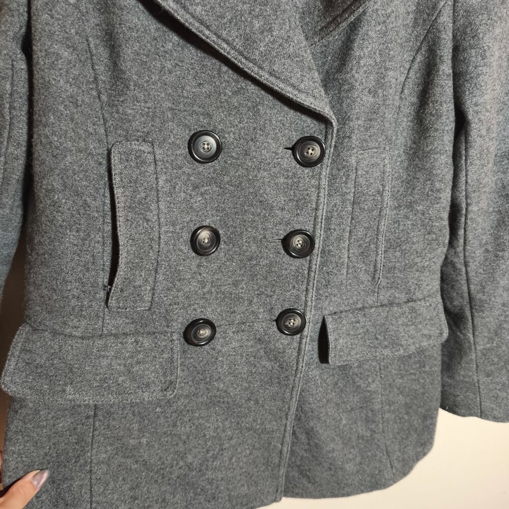 Banana Republic Double Breasted Pea Coat sz M Gray Italian Wool Classic Preppy - Picture 2 of 10